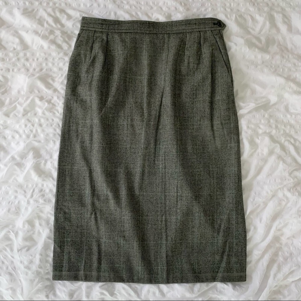 Vintage YSL Black Tweed Pencil Skirt Houndstooth Yves Saint Laurent 90s - Picture 2 of 13